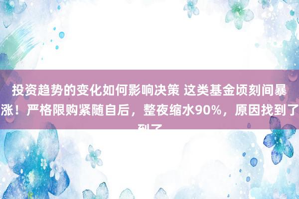 投资趋势的变化如何影响决策 这类基金顷刻间暴涨！严格限购紧随自后，整夜缩水90%，原因找到了