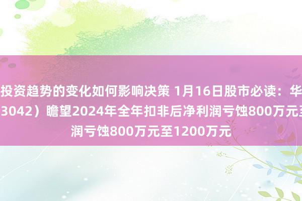 投资趋势的变化如何影响决策 1月16日股市必读：华脉科技（603042）瞻望2024年全年扣非后净利润亏蚀800万元至1200万元