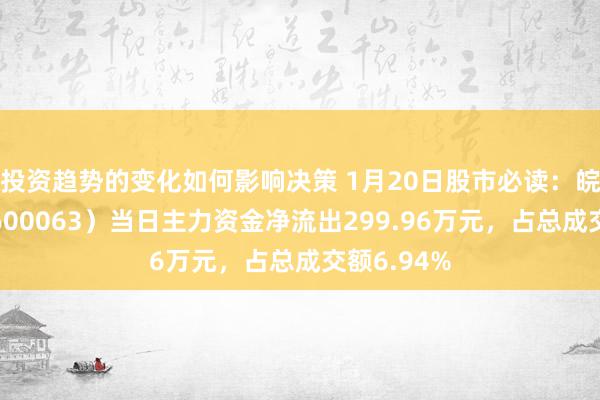 投资趋势的变化如何影响决策 1月20日股市必读：皖维高新（600063）当日主力资金净流出299.96万元，占总成交额6.94%