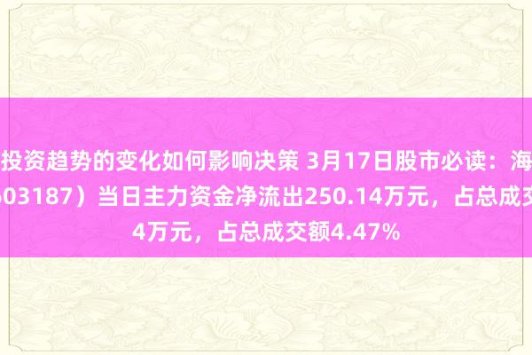 投资趋势的变化如何影响决策 3月17日股市必读：海容冷链（603187）当日主力资金净流出250.14万元，占总成交额4.47%